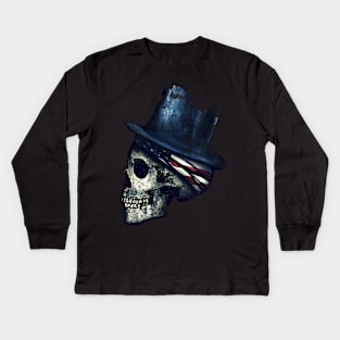 4th of July Skull American USA Flag Kids Long Sleeve T-Shirt